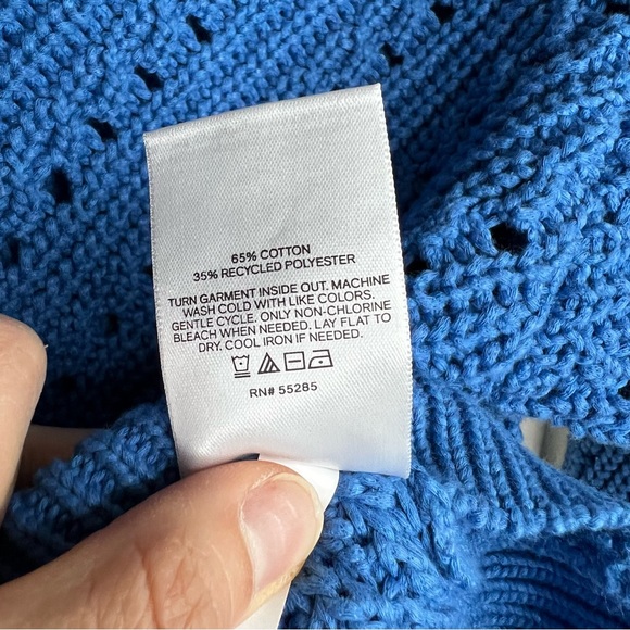 NWT EXPRESS Open Stitch Double V-Neck Dolman Sleeve Sweater, Blue color, XS size - Picture 11 of 13